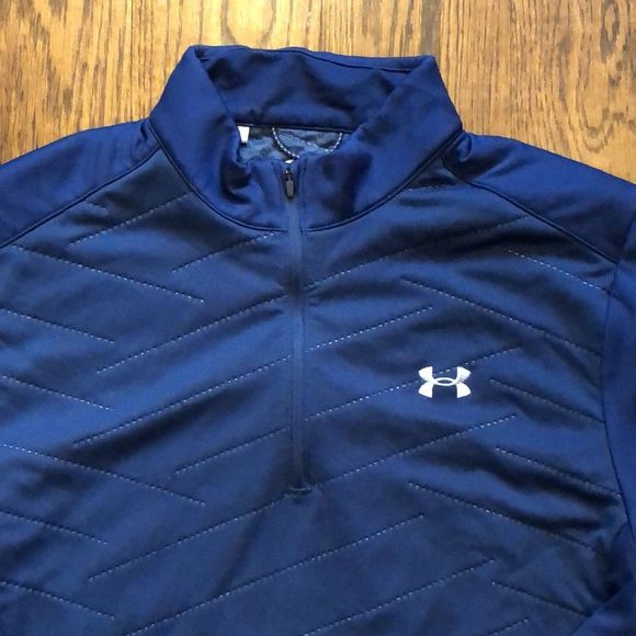 UNDER ARMOUR Quarter Zipper Blue Stripe Pullover Sz Large - Picture 2 of 11